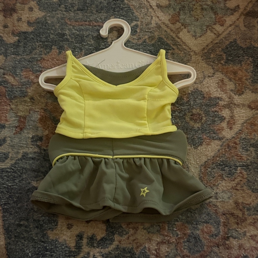 American Girl Yellow and Olive Doll Dress